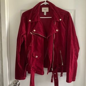 Fall corduroy zip up belted jacket size small Forever 21 mauve